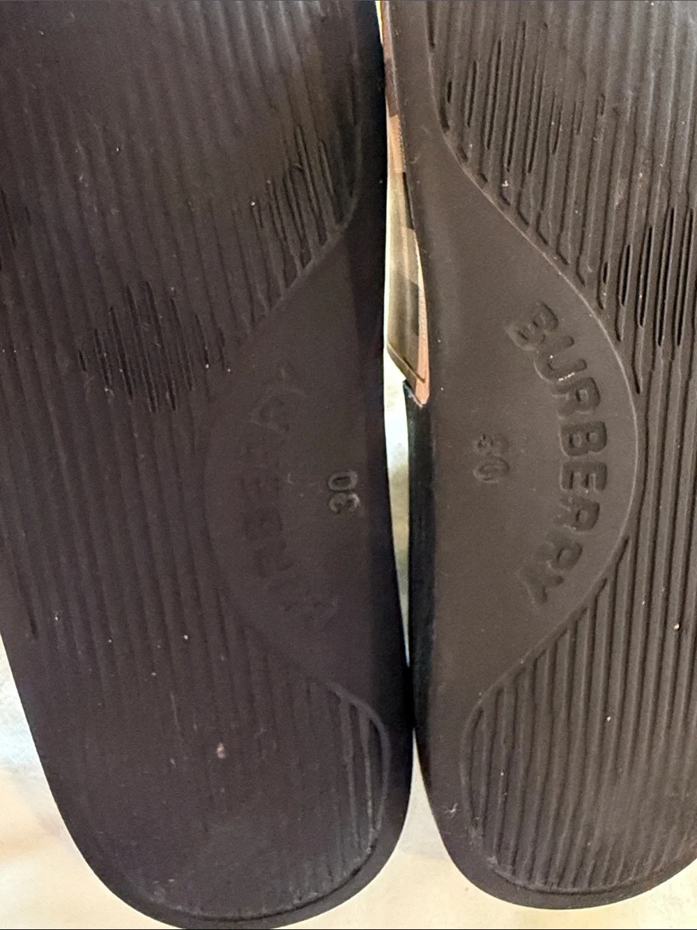 Burberry Black Slides with Beige Nova Check Strap